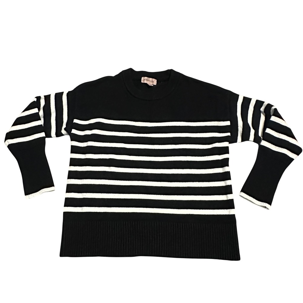 Philosophy Womens Black White Striped Knit‎ Sweater Large L